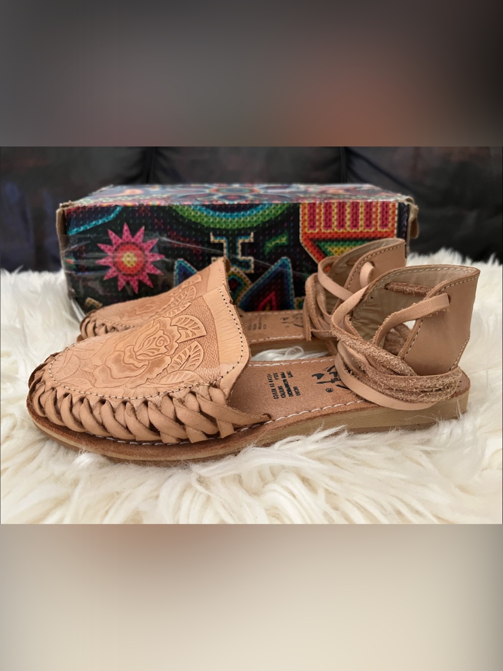 Little girls size 3 Tan Leather Huarache-Style Lace-Up Mules